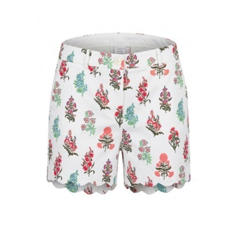 Talbots Chino Shorts Women 14P Multicolor Floral Scallop Hem Stretch Summer